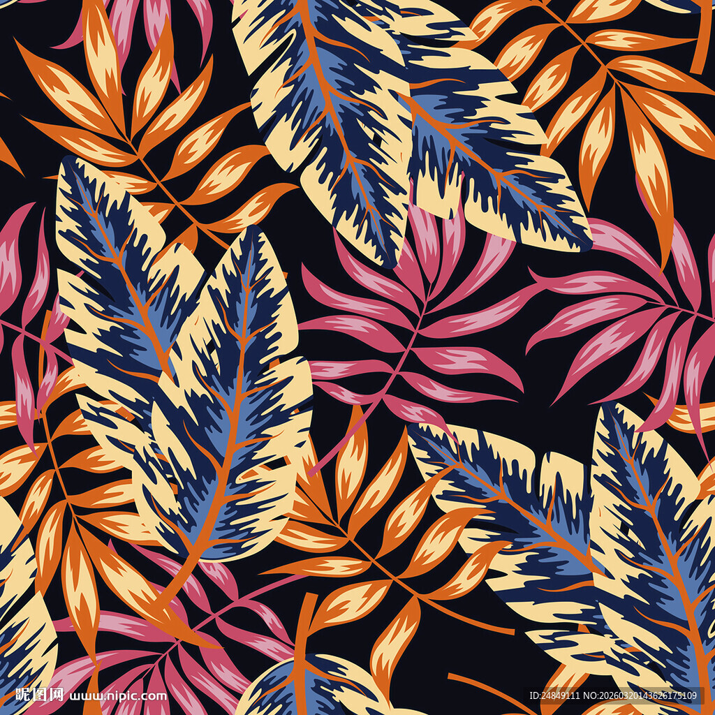 热带植物花卉无缝图案