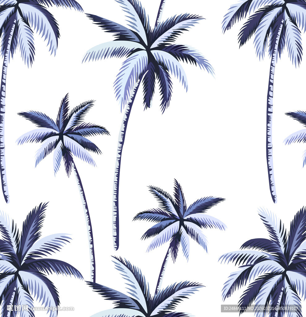 蓝白棕榈树无缝图案