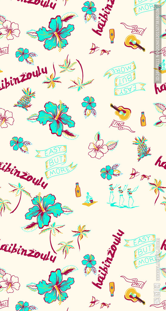 印花花卉图案背景色彩缤纷