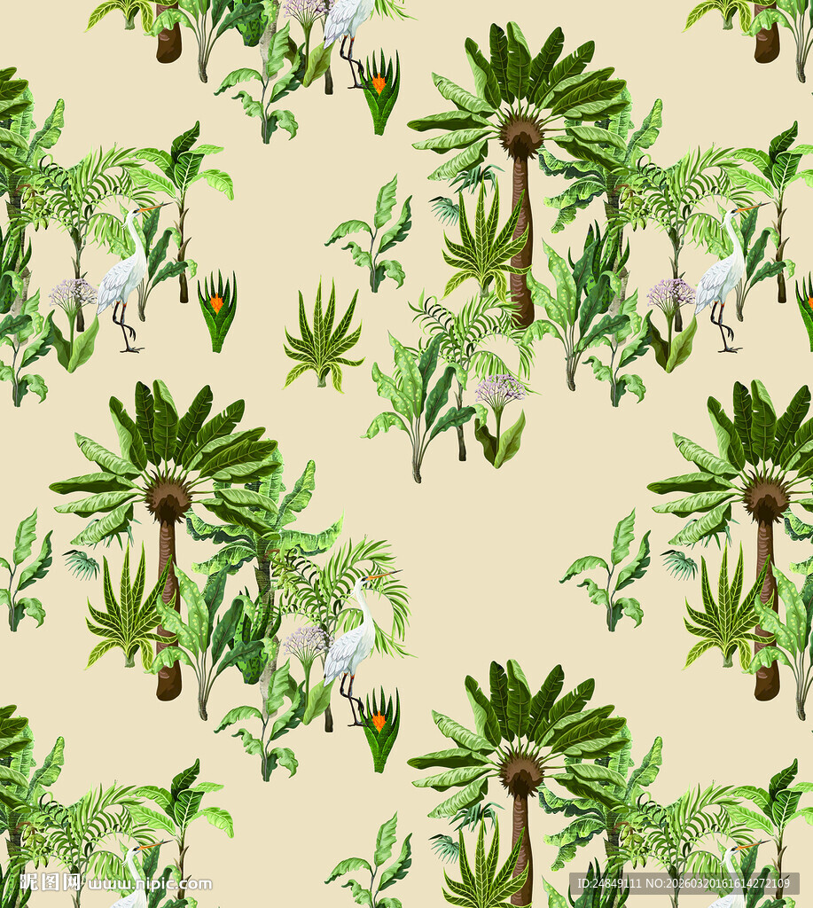 热带植物水彩无缝图案 服装 