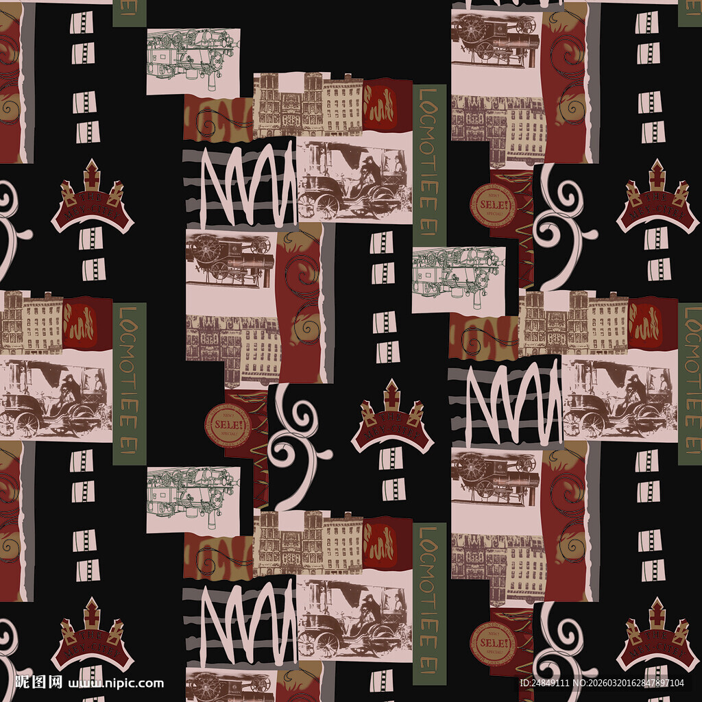 复古风格字母图案布料