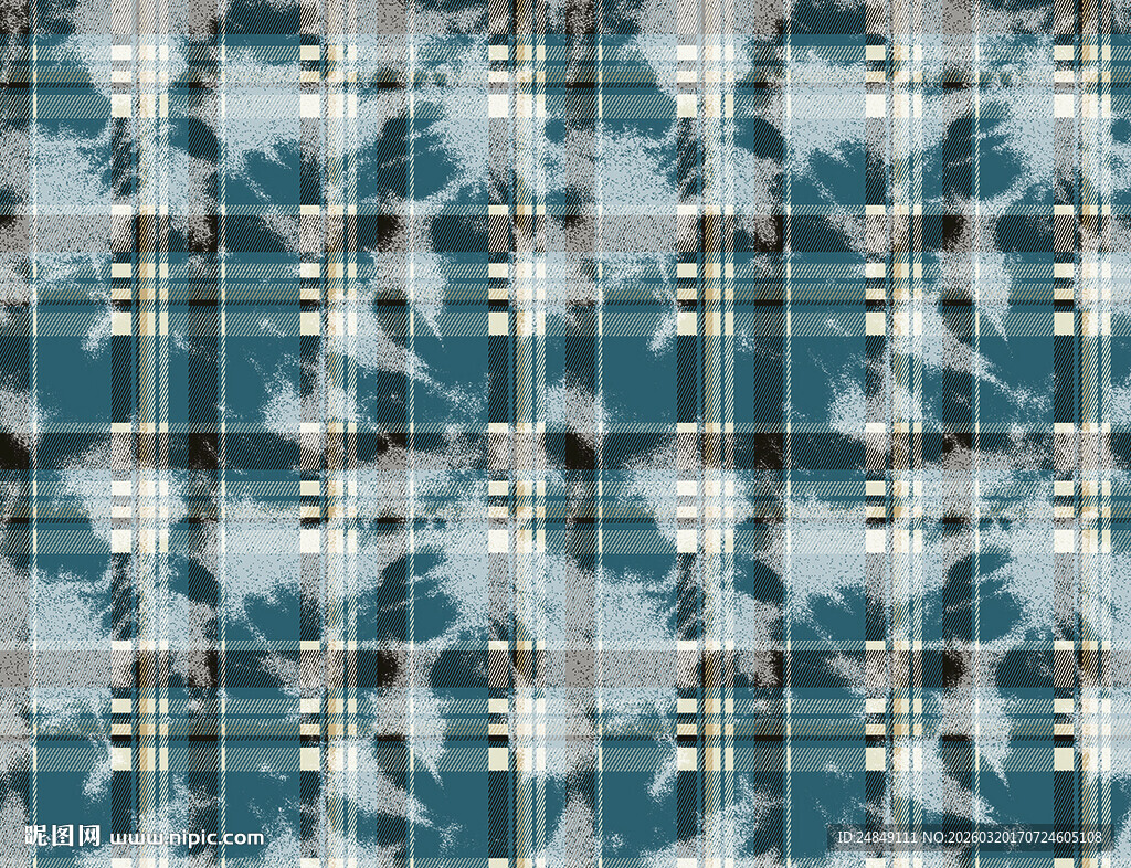 蓝白几何图案格子布纹