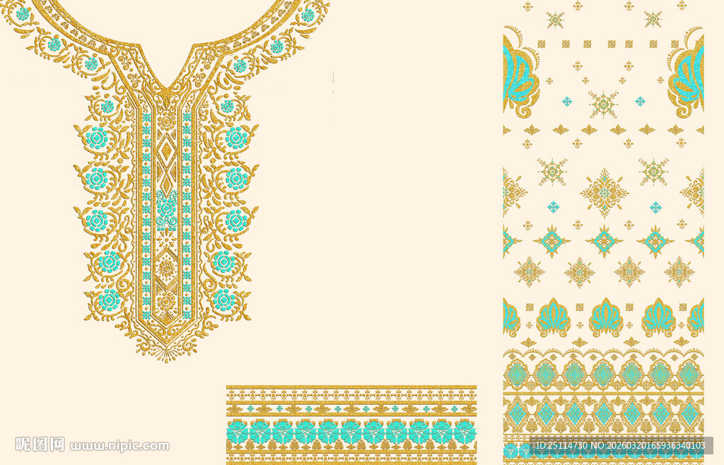 精美民族风服饰领口图案