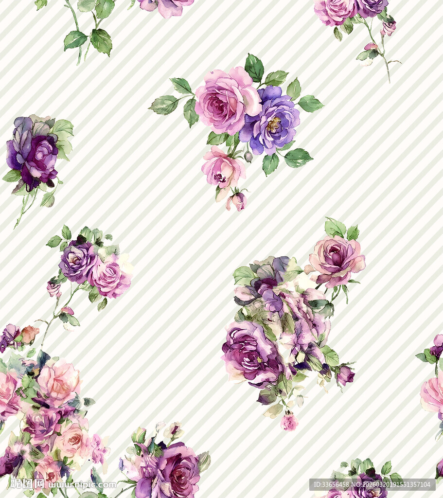 条纹背景上的花卉图案