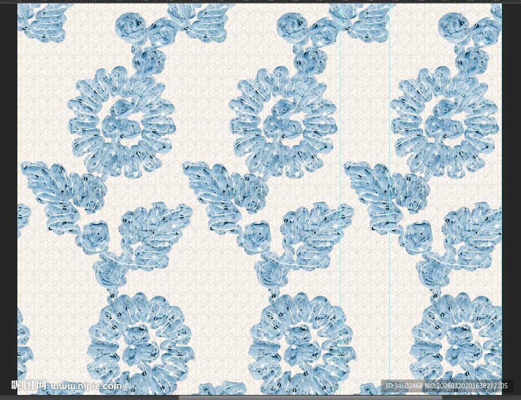 蓝白花卉图案布料纹理