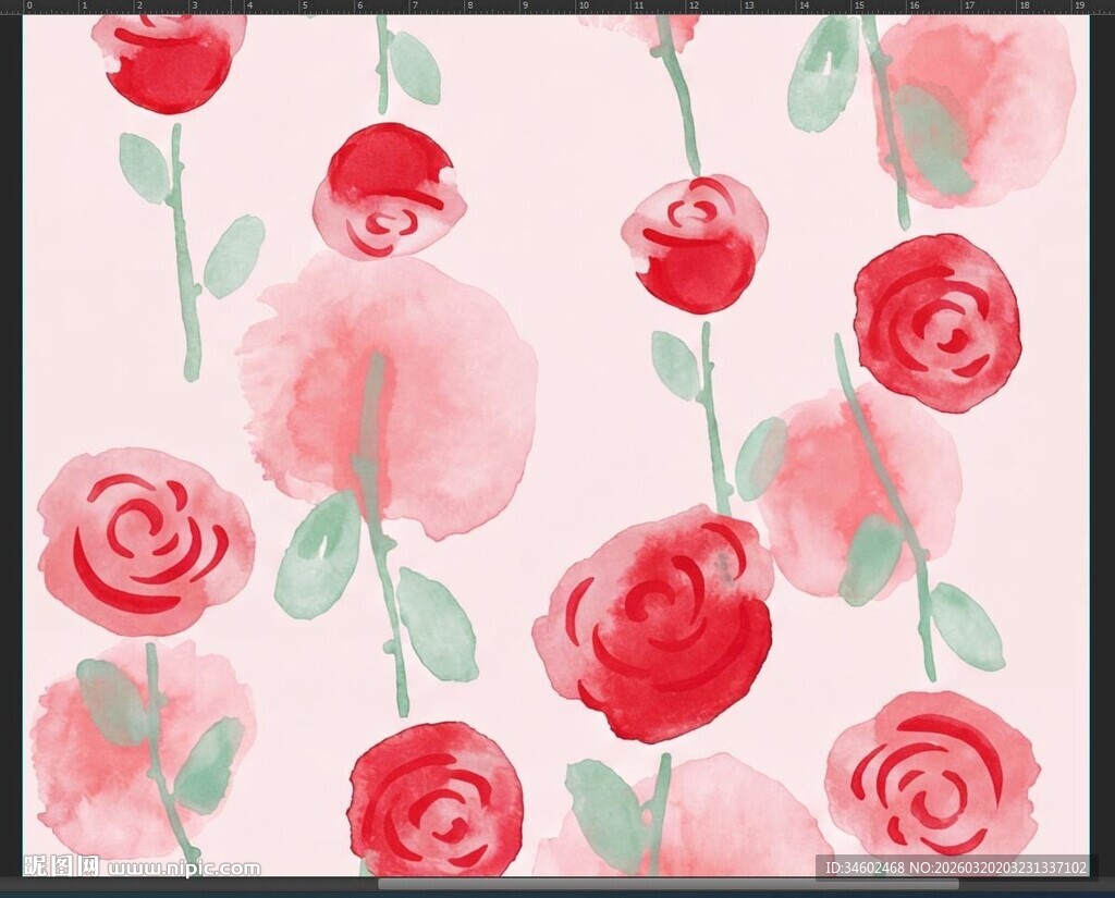 粉色玫瑰水彩花卉图案
