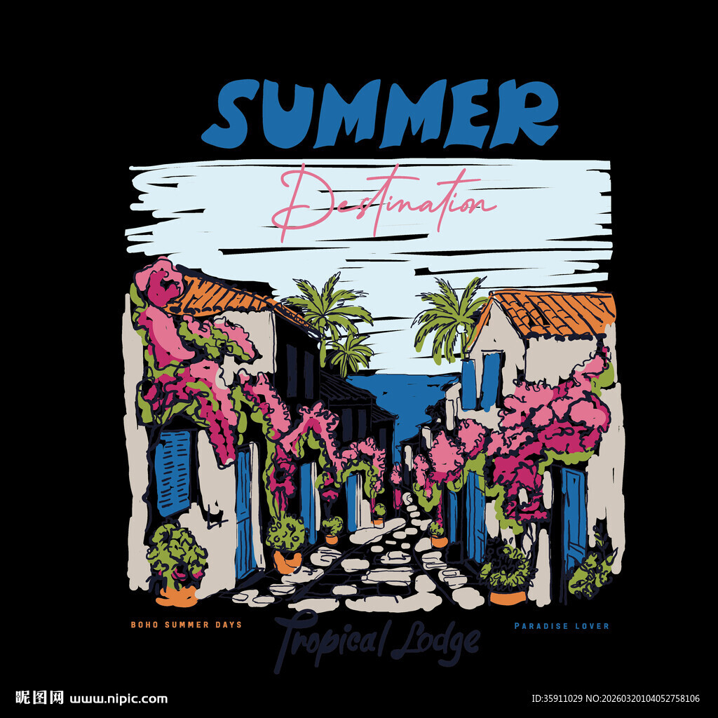 夏日缤纷服装图案插画