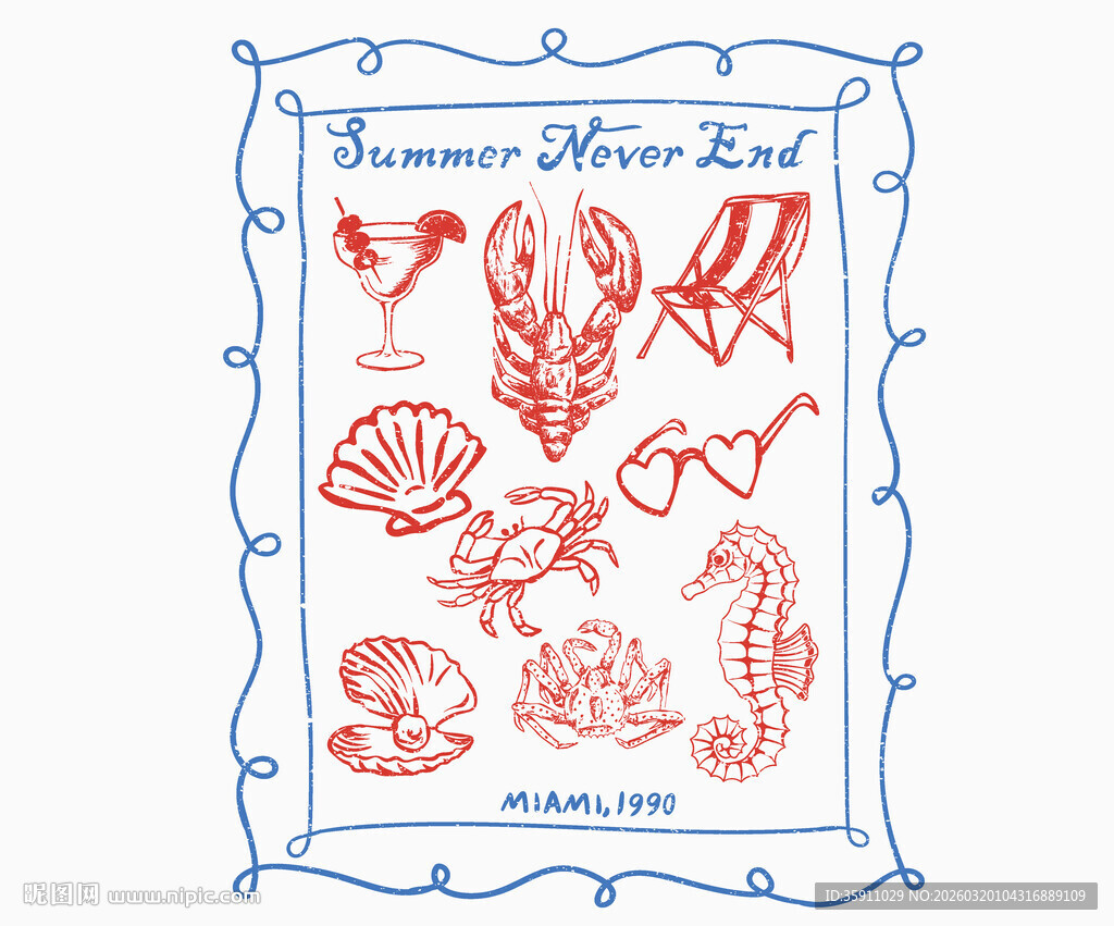 手绘海洋生物图案集合