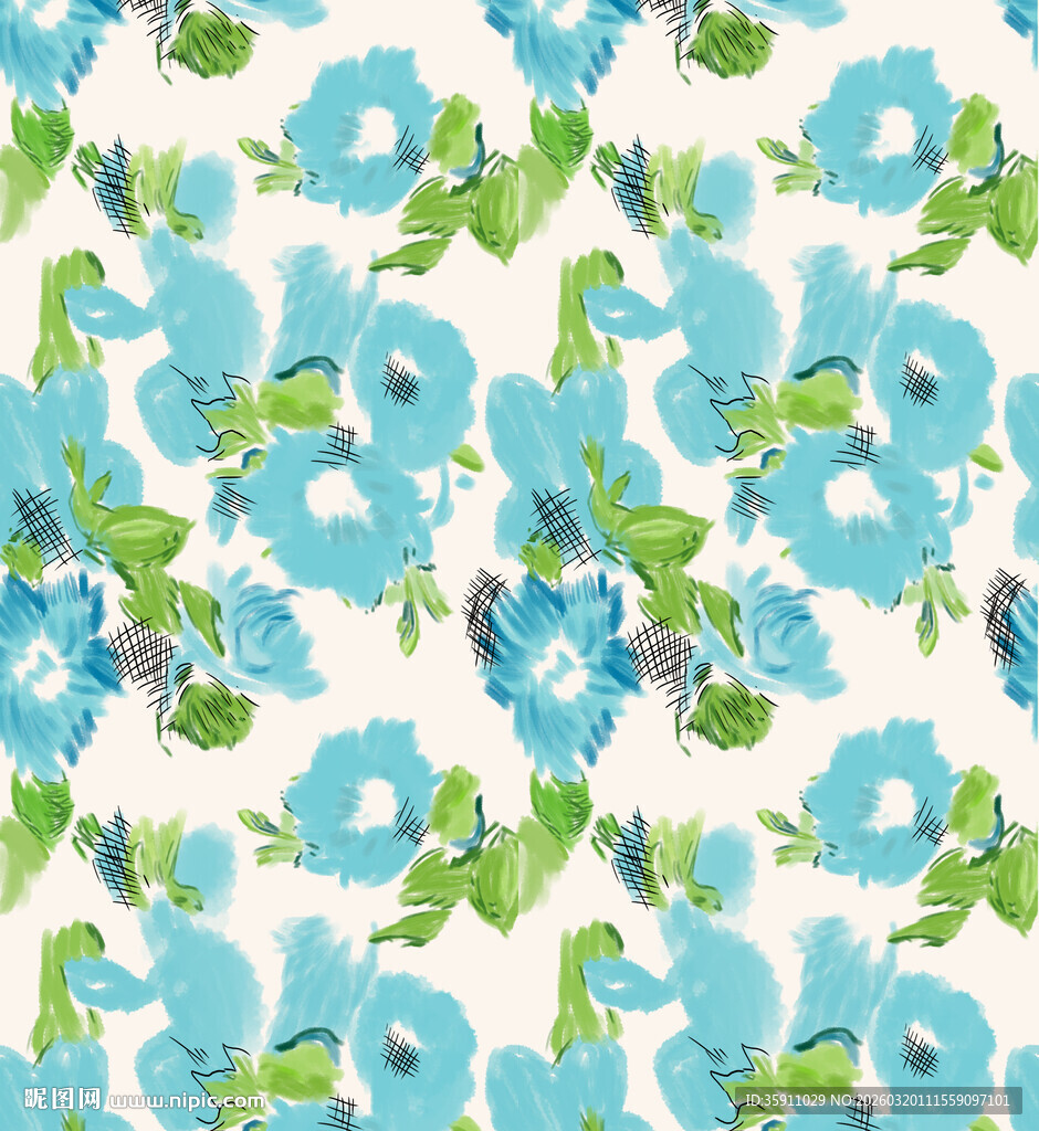 蓝色花卉图案背景设计