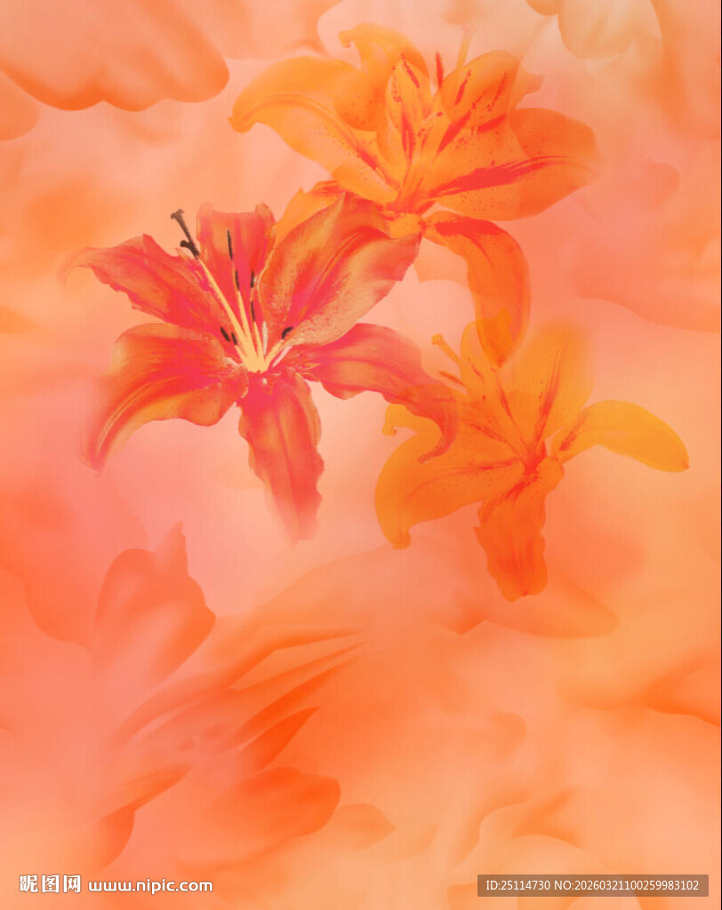 百合花 数码印花