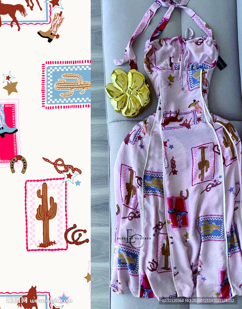 方巾 牛仔面料  数码印花设计