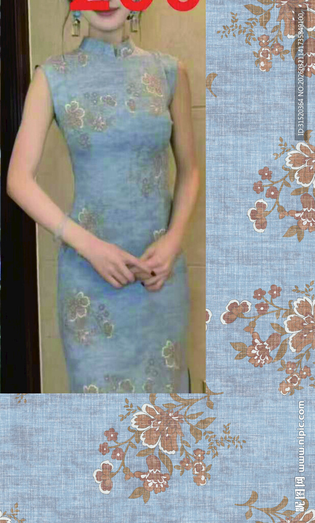 复古花纹旗袍展示