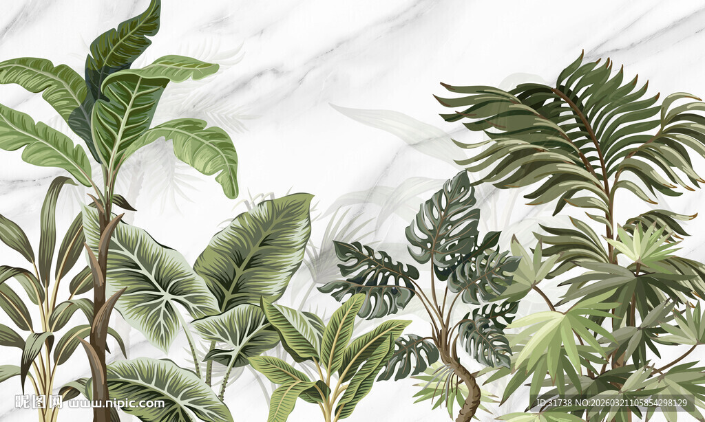 北欧热带雨林植物背景墙