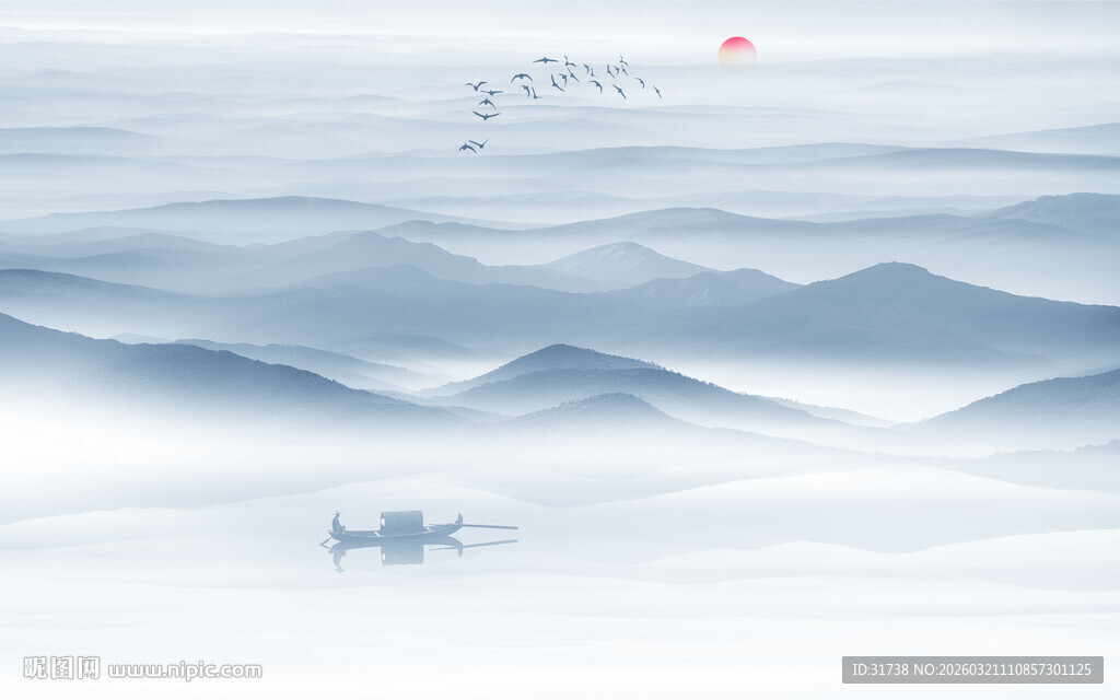 新中式水墨山水背景墙画