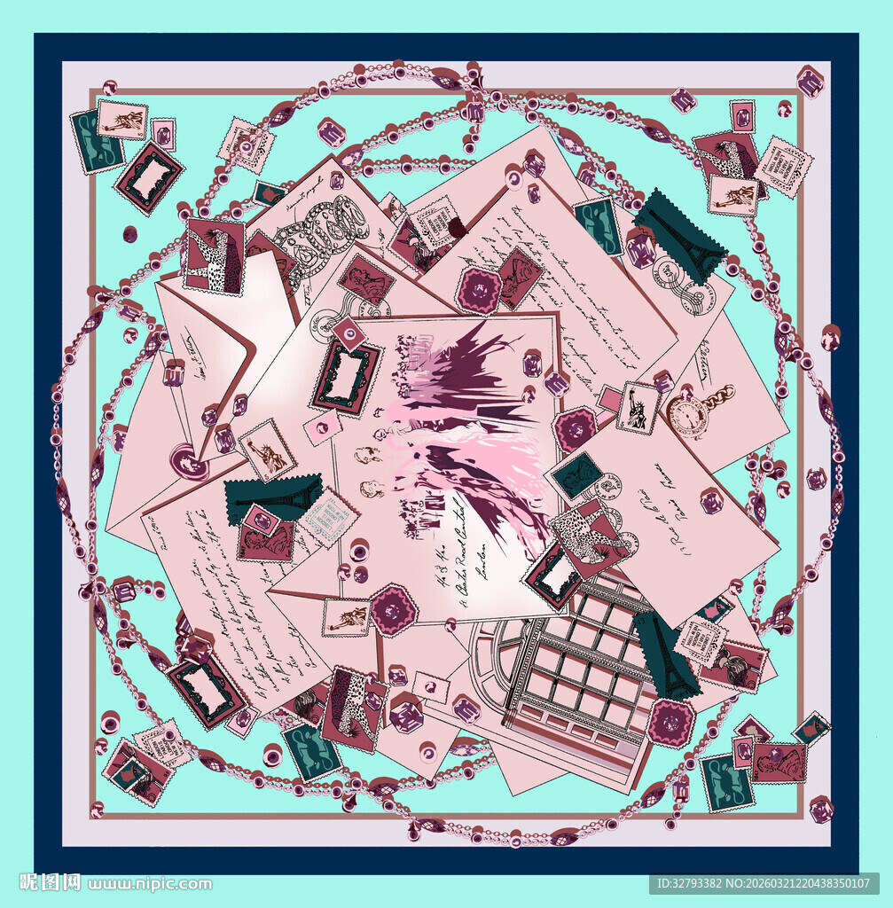 复古风印花丝巾