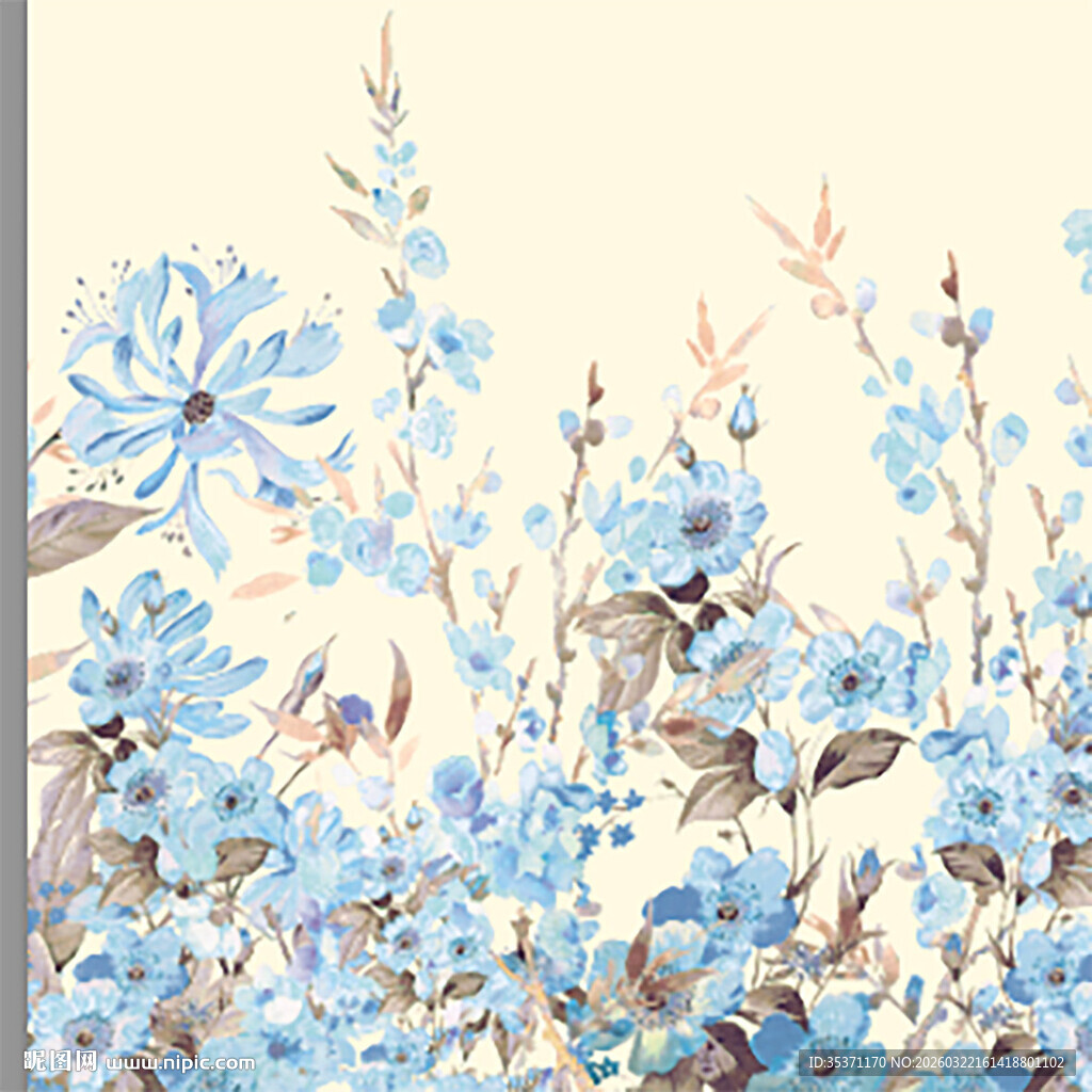 蓝花绽放水彩画