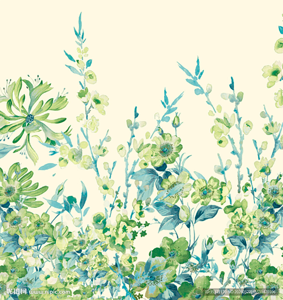 清新绿植水彩画