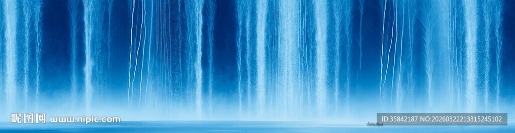 蓝色瀑布山水画