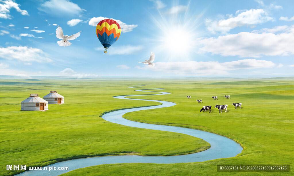 蓝天白云呼伦贝尔大草原