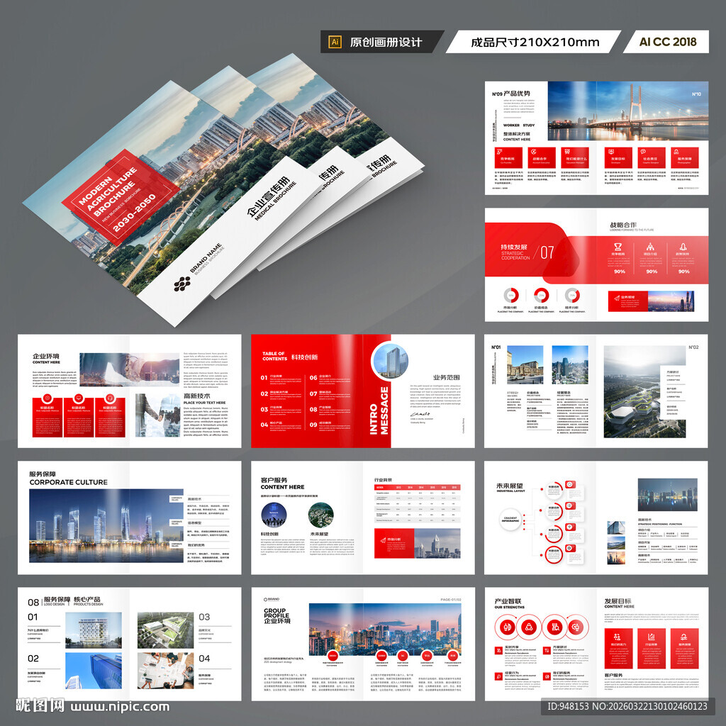 方形红色宣传册