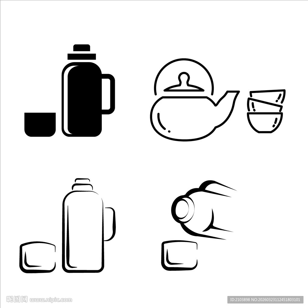 简约风茶具水壶图标集合