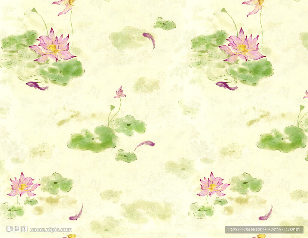 清新荷花荷叶水鸟图案