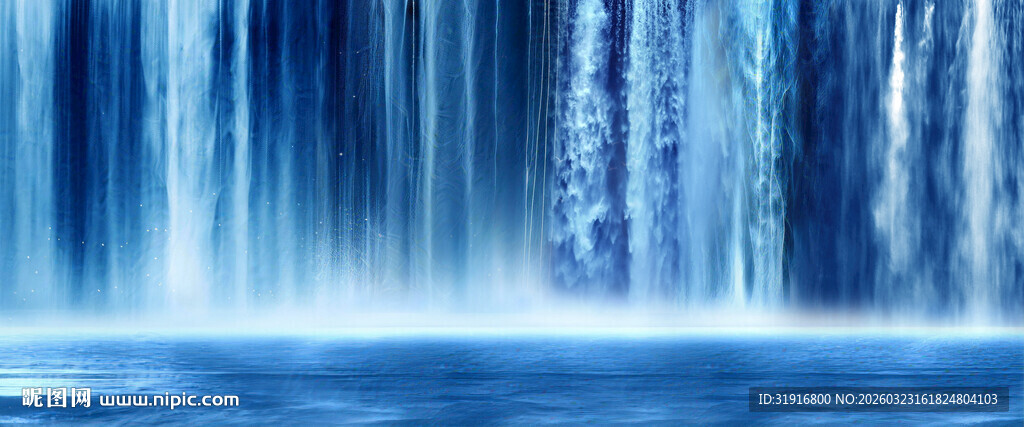 源远流长瀑布山水画背景图