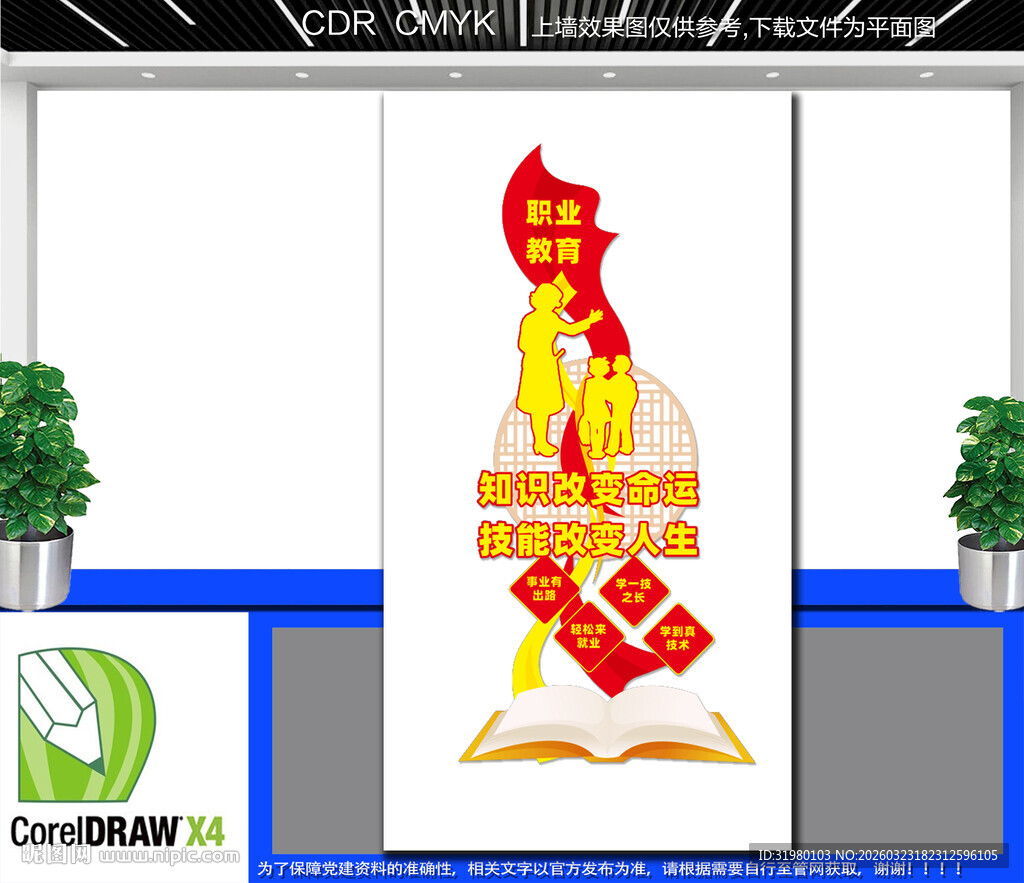 竖版学技能职业教育文化墙