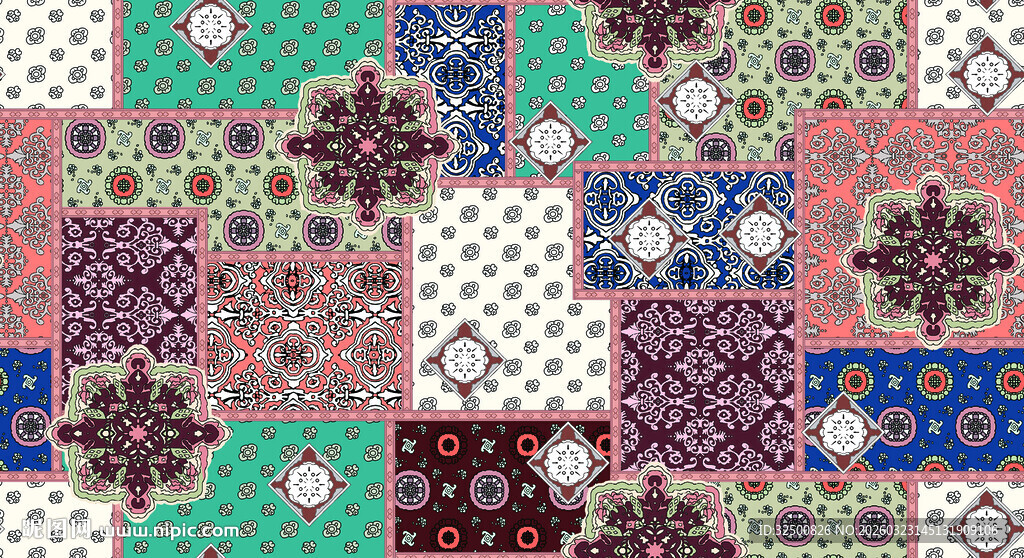 多彩几何花卉拼接图案