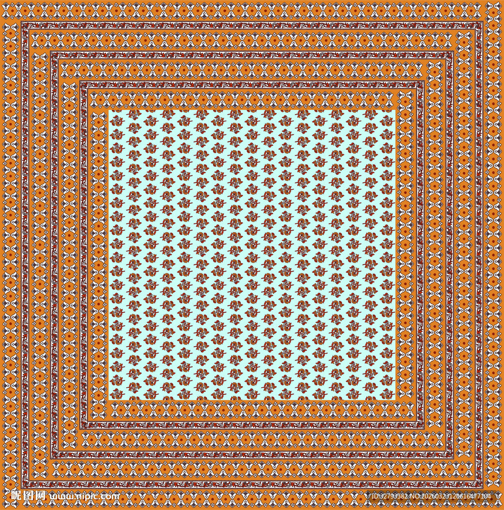 橙色印花方形丝巾