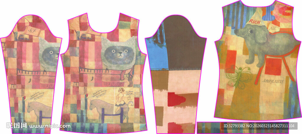 多彩拼接无袖上衣款式图