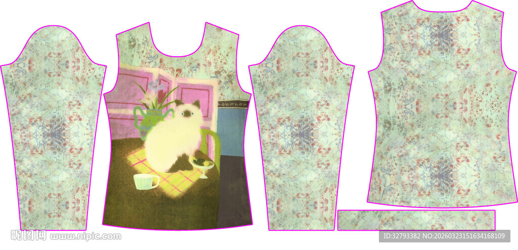 可爱猫咪印花服装款式图