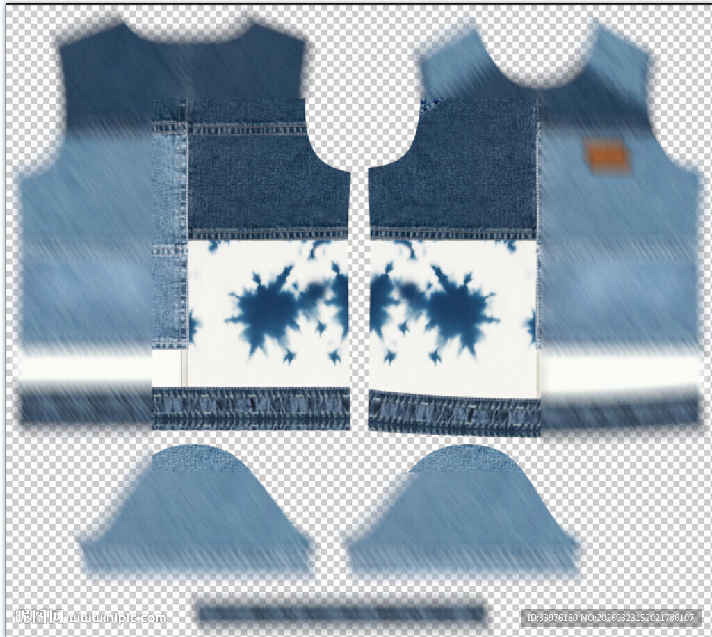 蓝白拼接牛仔背心设计图