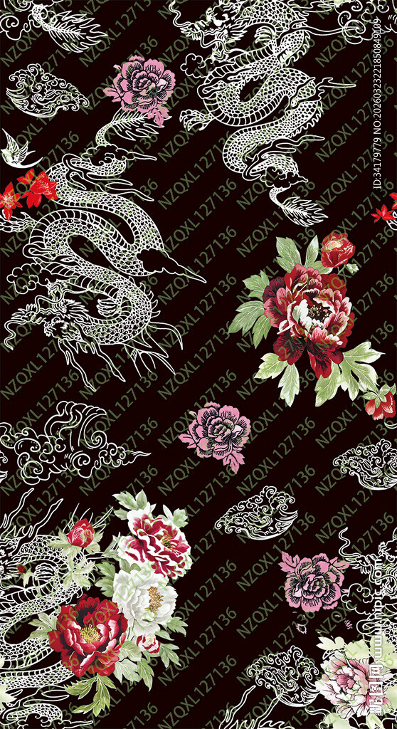花卉龙纹图案设计