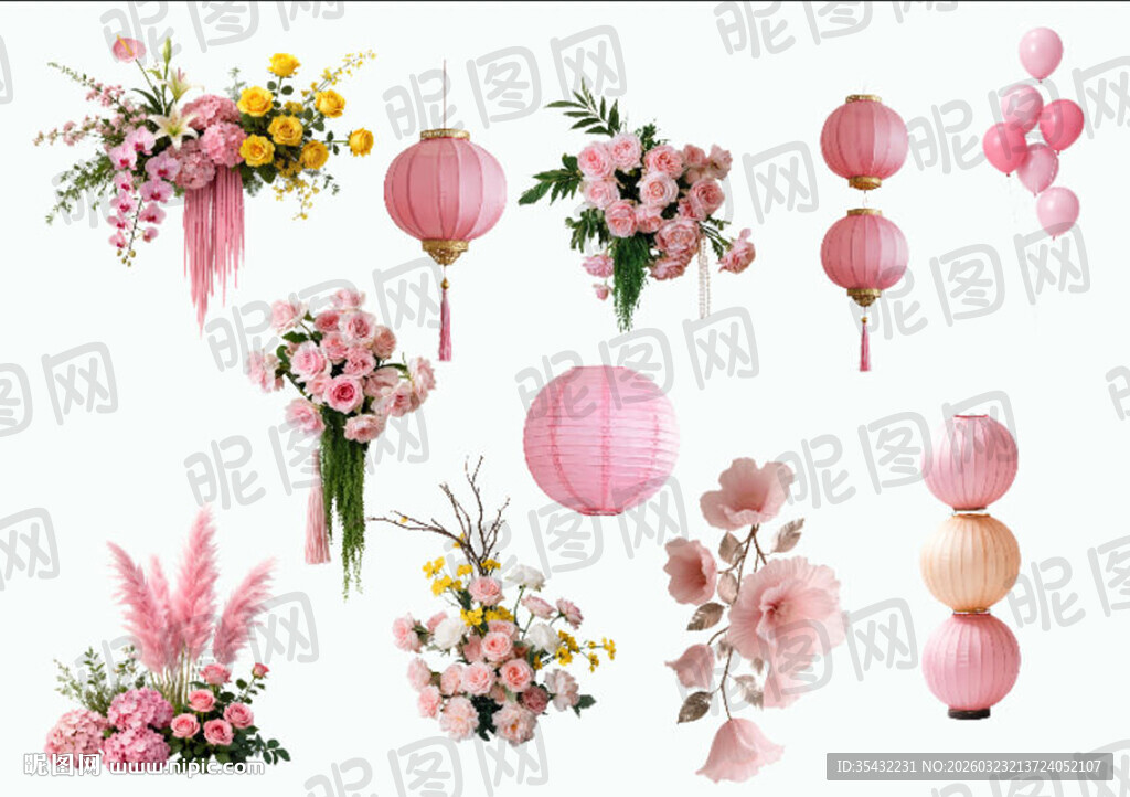 粉色系婚礼装饰花艺布置