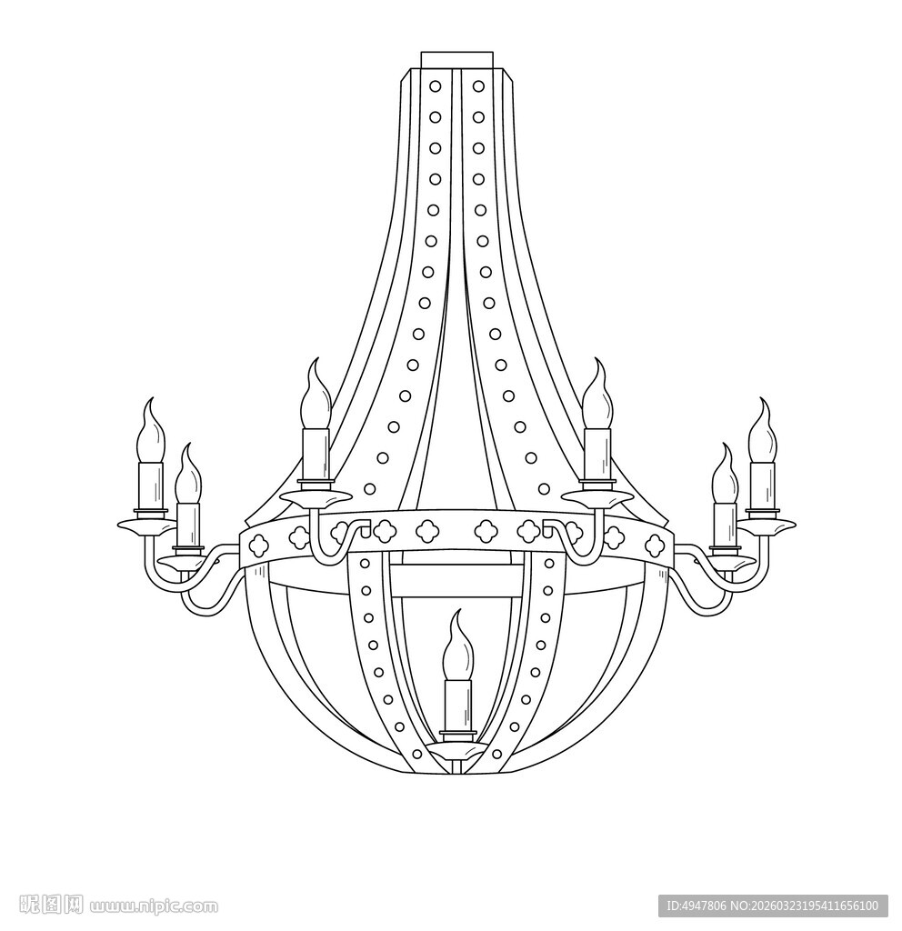 复古吊灯线条图 矢量图