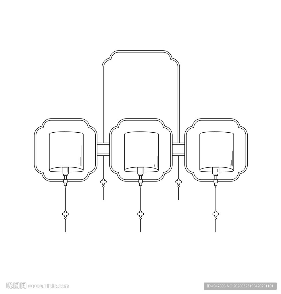 三格吊灯设计线条图 矢量图