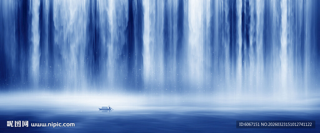 流水生财瀑布山水画