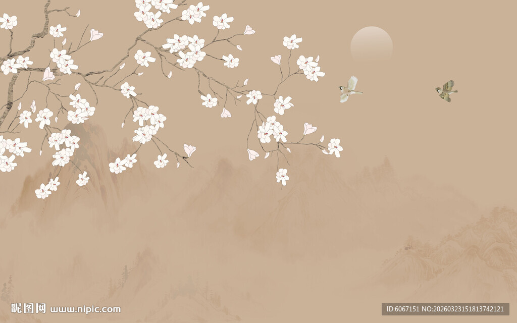 新中式工笔花鸟画背景墙