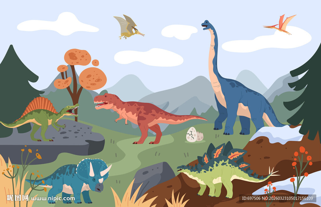 卡通森林山脉恐龙世界儿童背景墙