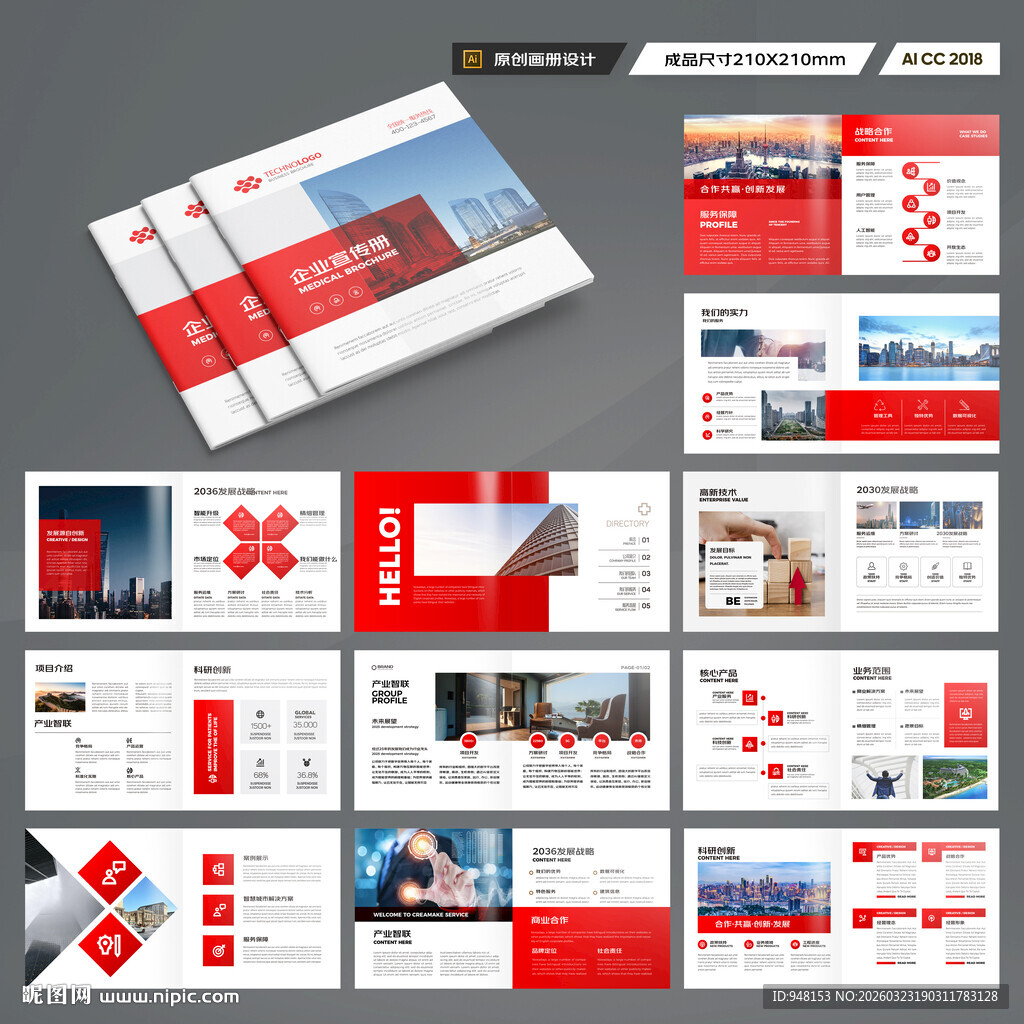 方形大气红色画册