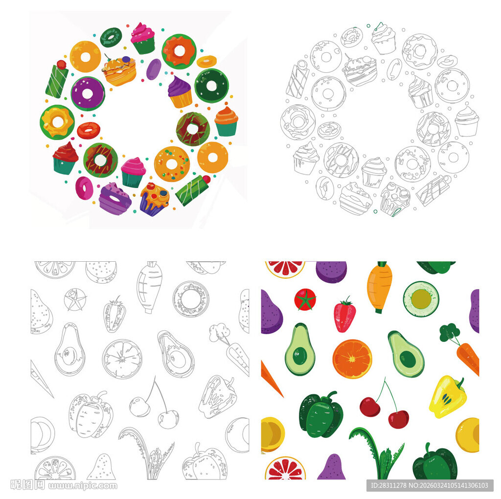 多彩蔬果图案设计素材