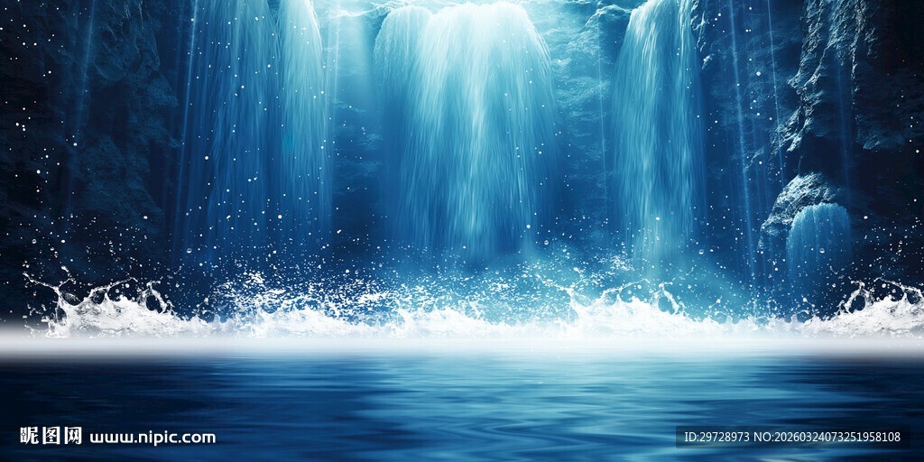 高清蓝色瀑布