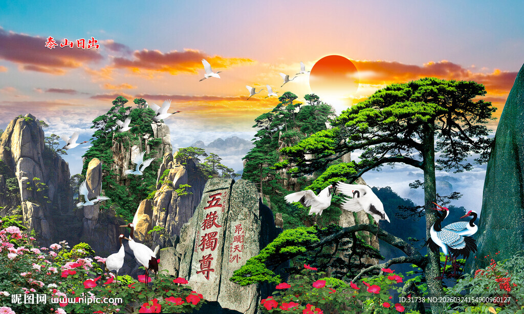 泰山日出山水风景壁画