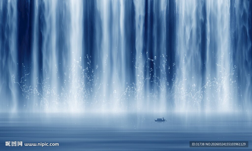 流水生财瀑布背景墙