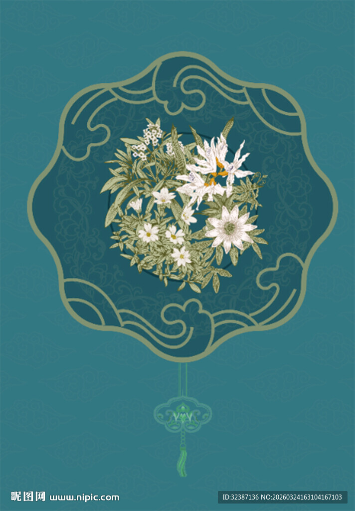 中式花卉图案 典雅精致团扇