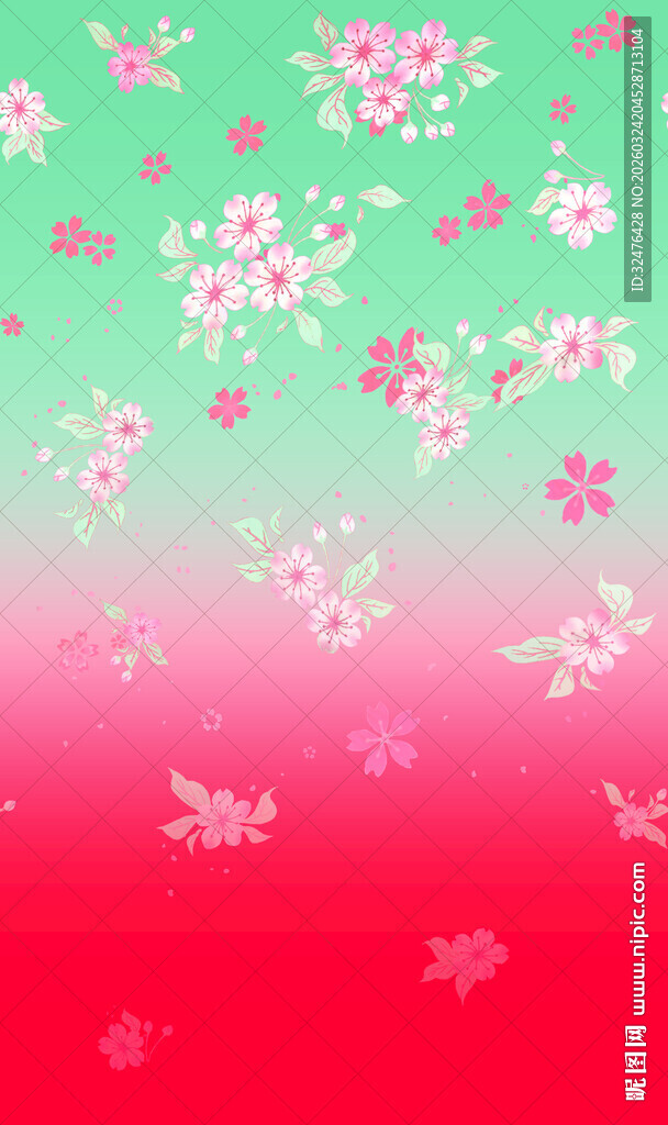 渐变底色上的花卉汉服