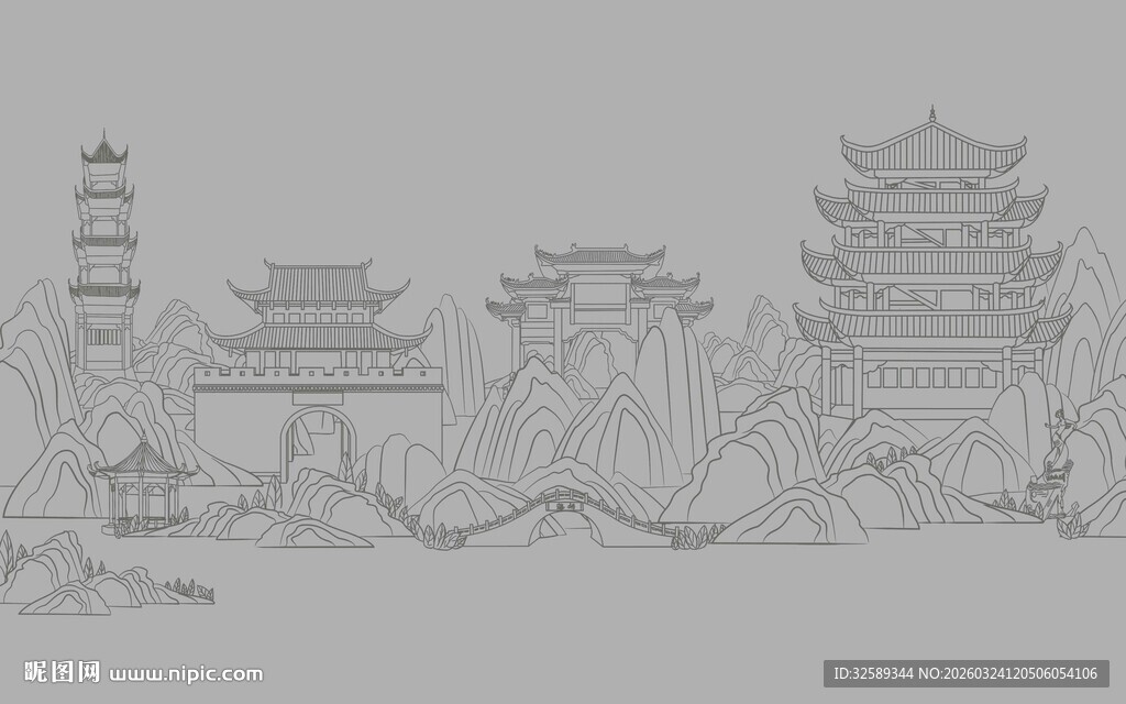 中式古建筑风景图