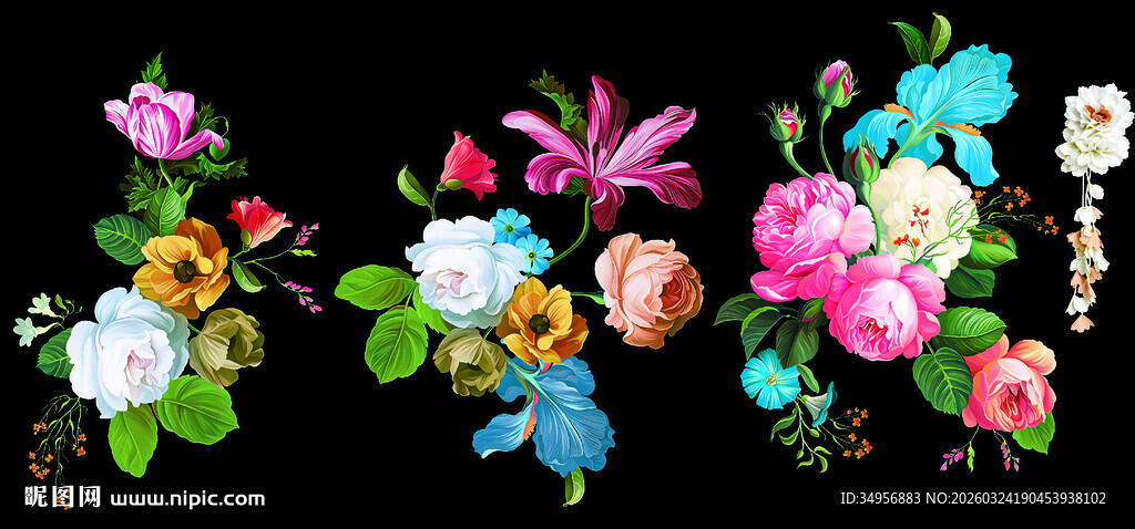 多彩花卉图案设计素材