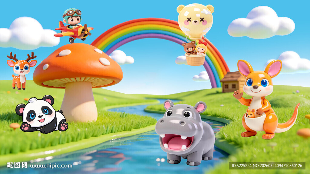 卡通可爱动物乐园儿童背景墙